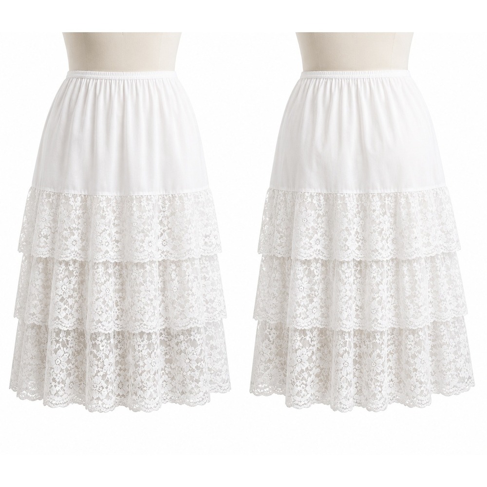 Estevez Romantic Ivory Lace Tiered Skirt Large Cottagecore  Made in Usa NWT